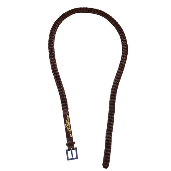 Genuine Bonded Leather Brown Braided Belt With Silver Buckle 42" Long -3/4" Wide - Picture 8 of 10